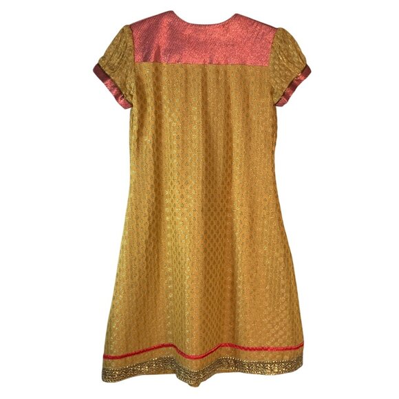 Kibar Indian or South Asian style size Small Gold & Pink Brocade Dress Kurta - Picture 2 of 8
